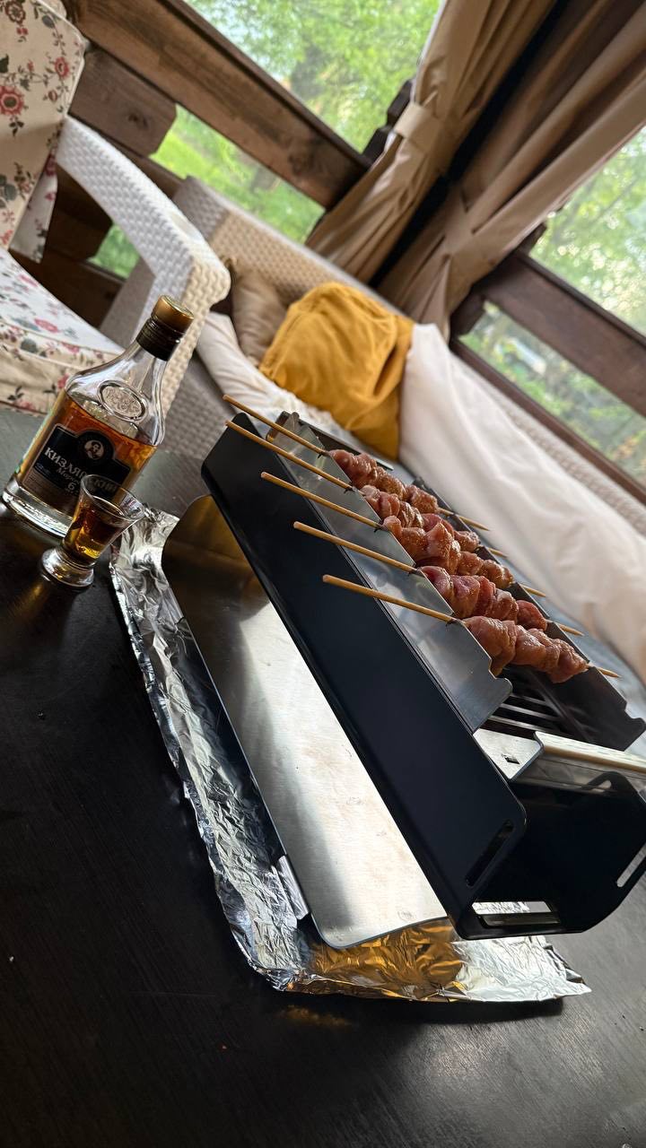 Grill with Meat Skewers